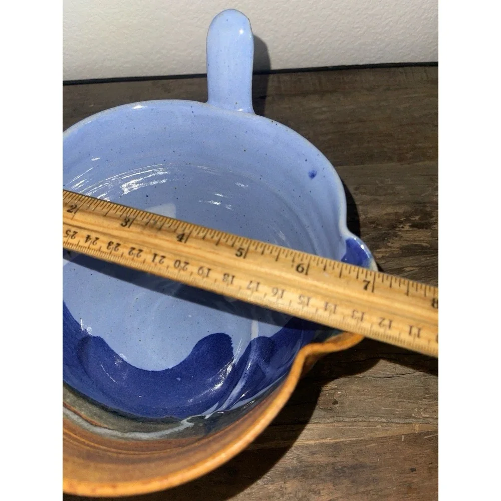 Studio Pottery Hand-Thrown Stoneware Batter Bowl Signed KH Periwinkle Blue